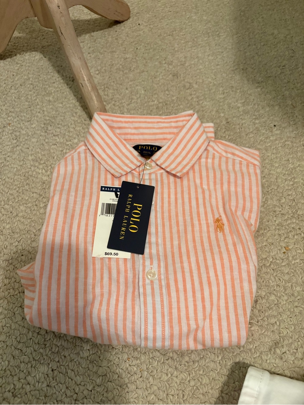 Polo by Ralph Lauren orange/White Striped Button-Down Shirt nwt 12 $69.50